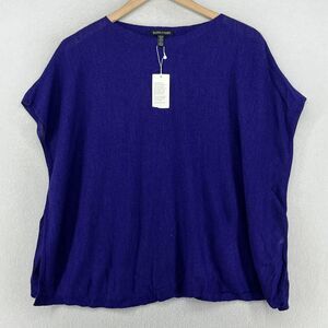 EILEEN FISHERS Sweater 2XS/XS Wool Silk Boat Neck Boxy Semi Sheer Purple NEW